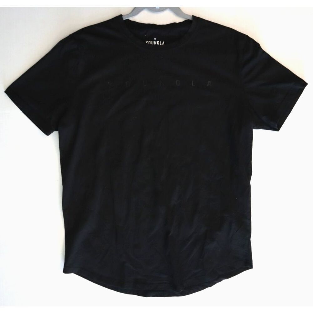YOUNGLA 459 YLA2351 Men's Sz L Black Spellout Monochrome Fitted Workout T-Shirt - Picture 7 of 8